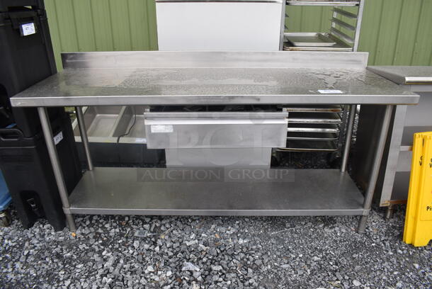 Stainless Steel Table with Undershelf and Drawer With Various Utensils