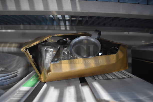 ALL ONE MONEY! Lot of 3 Boxes of  Large White Square Plates, Small White Plates and Stainless Steel Kitchen Accessories. - Image 4 of 5