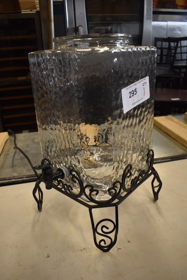 Large Textured Glass Beverage Dispenser Without Top on Black Decorative Stand. - Image 3 of 4
