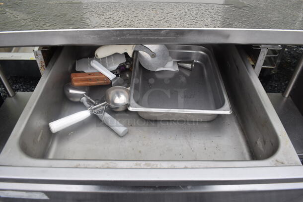 Stainless Steel Table with Undershelf and Drawer With Various Utensils - Image 4 of 5