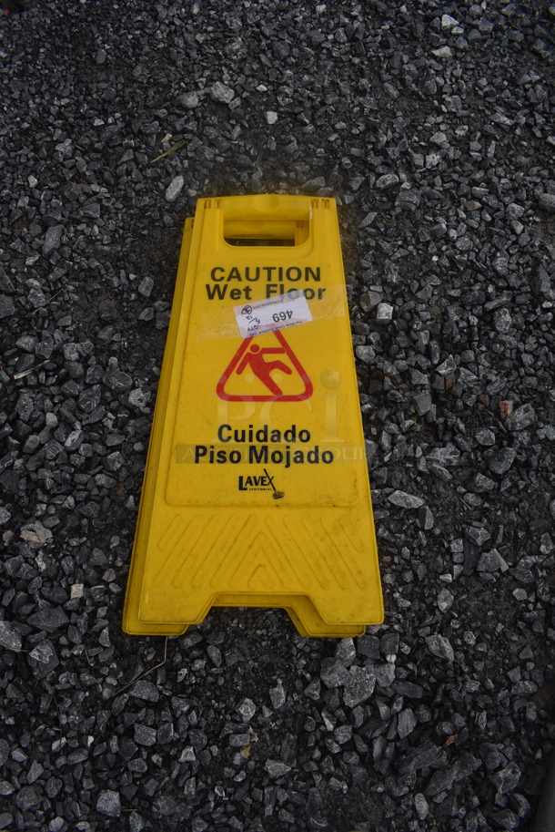 3 Yellow Plastic Caution Wet Floor Signs. 3 Times Your Bid! - Image 1 of 2