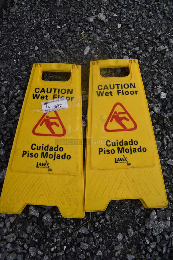 3 Yellow Plastic Caution Wet Floor Signs. 3 Times Your Bid! - Image 2 of 2