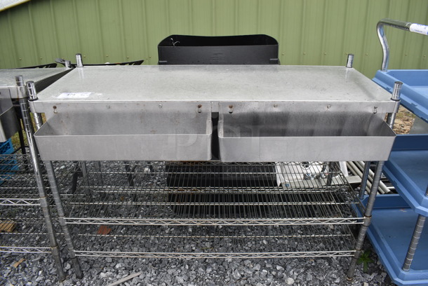 Metro Chrome Finish 2 Tier Shelf with Solid Top and 2 Drink Wells. BUYER MUST DISMANTLE. PCI CANNOT DISMANTLE FOR SHIPPING. PLEASE CONSIDER FREIGHT CHARGES. - Image 1 of 3