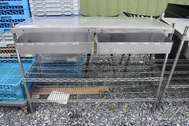 Metro Chrome Finish 2 Tier Shelf with Solid Top and 2 Drink Wells. BUYER MUST DISMANTLE. PCI CANNOT DISMANTLE FOR SHIPPING. PLEASE CONSIDER FREIGHT CHARGES. - Image 1 of 3