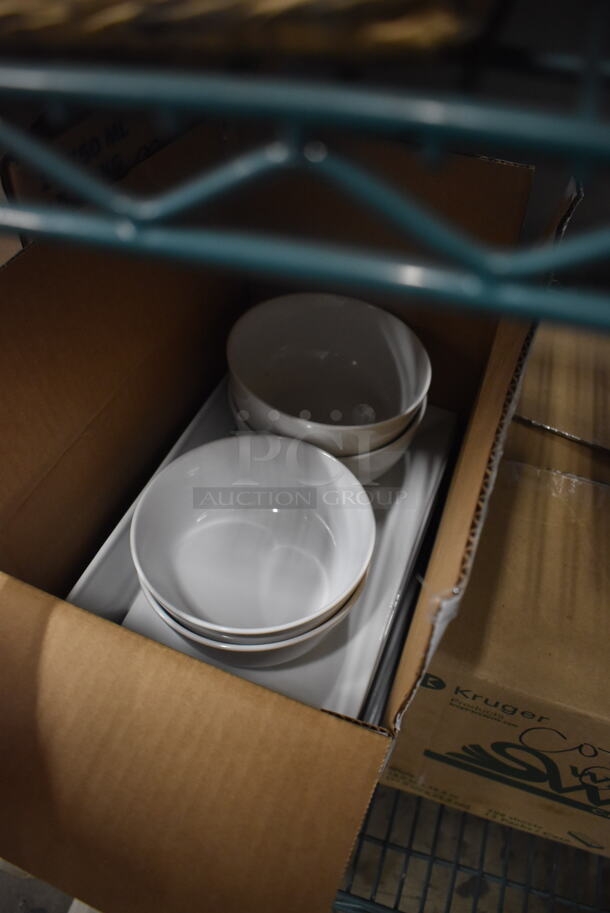 ALL ONE MONEY! Lot Of 3 Boxes Of White Coffee Cups, Rectangular Plates And Bowls.  - Image 3 of 4