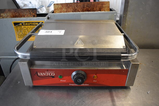 Avantco Commercial Stainless Steel Electric Panini/Sandwich Grill With Smooth Plates. 115 Volts 1 Phase Tested and Working!
