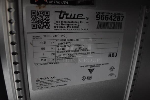 2019 True TUC-24F-HC Single Door Commercial Stainless Steel Undercounter Cooler. 115 Volts, 1 Phase Tested and Does Not Power On - Image 5 of 6