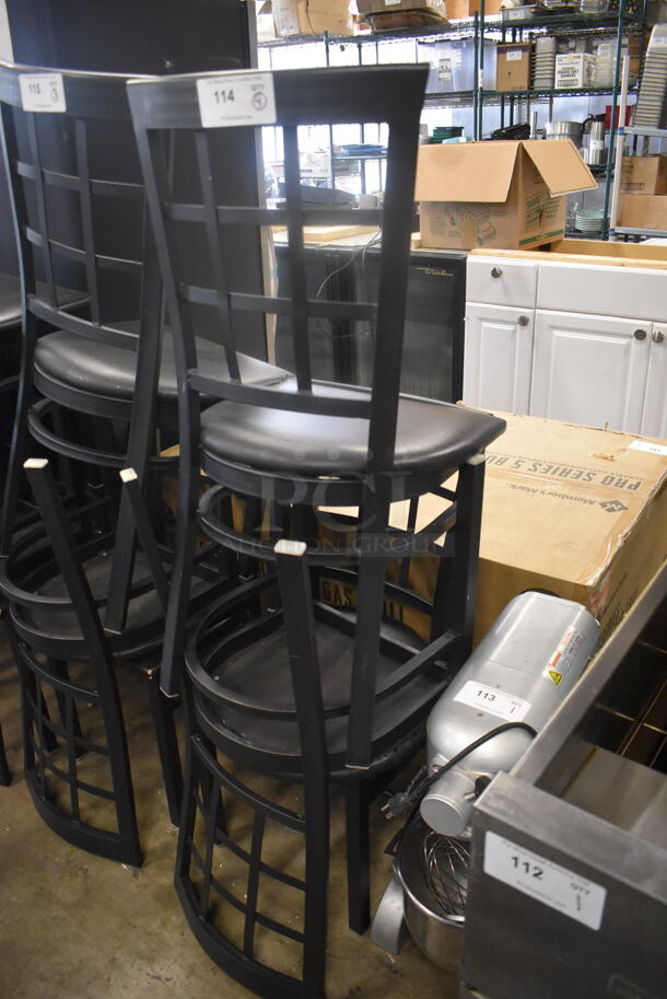 4 Black Dining Chairs With Lattice Backs And Cushioned Seats. Cosmetic Condition May Vary. 4 Times Your Bid!  - Image 2 of 5