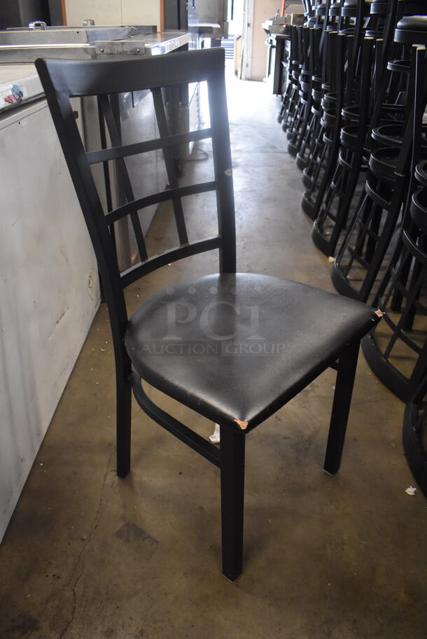 3 Black Dining Chairs With Lattice Backs And Cushioned Seats.  Cosmetic Condition May Vary. 3 Times Your Bid!  - Image 2 of 3