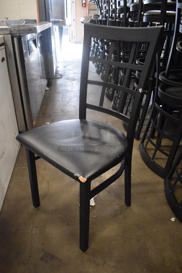 3 Black Dining Chairs With Lattice Backs And Cushioned Seats.  Cosmetic Condition May Vary. 3 Times Your Bid!  - Image 3 of 3