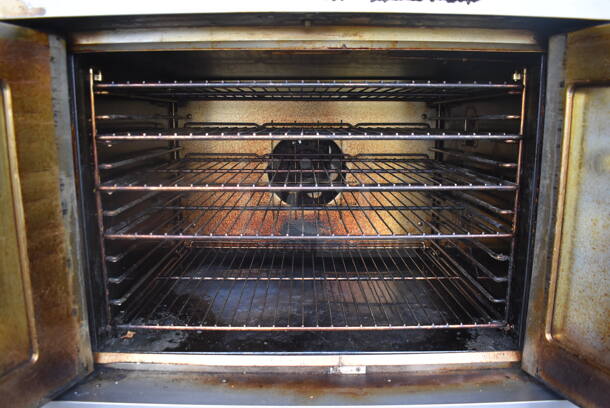 2 Bakers Pride Commercial Stainless Steel Natural Gas Powered Double Stack 2 Glass Door Convection Ovens With Steel Racks on Commercial Casters. 2 Times You Bid!  - Image 4 of 10