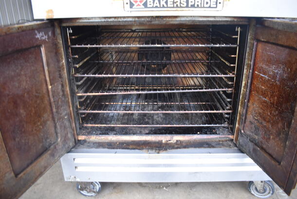 2 Bakers Pride Commercial Stainless Steel Natural Gas Powered Double Stack 2 Glass Door Convection Ovens With Steel Racks on Commercial Casters. 2 Times You Bid!  - Image 5 of 10