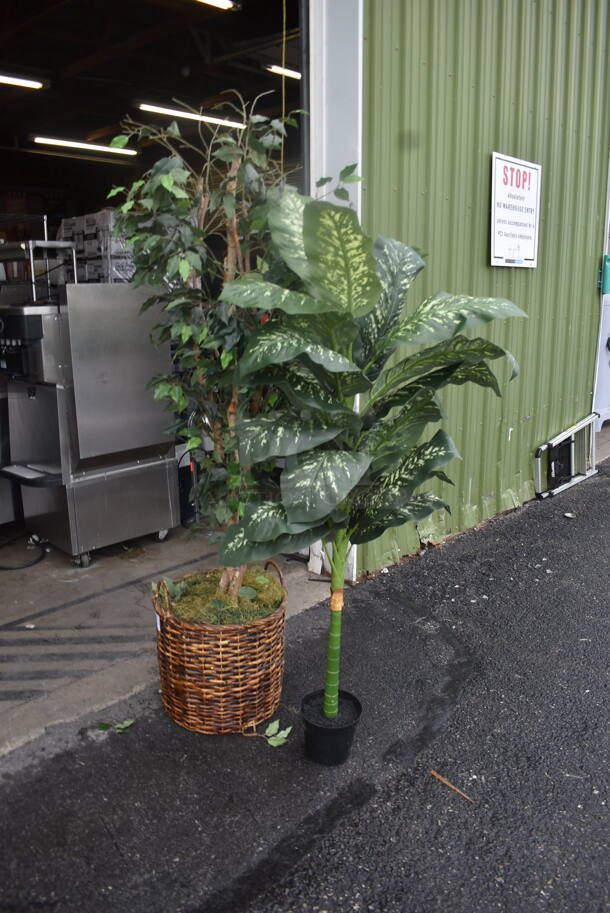 2 Tall Faux Plants, 1 In Basket 1 In Black Pot. 2 Times Your Bid!  - Image 3 of 3