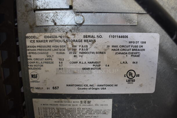 2012 Manitowoc ID0452A Commercial Stainless Steel Electric Ice Maker Without Storage Means On Galvanized Legs. 115V, 1 Phase.  - Image 5 of 7