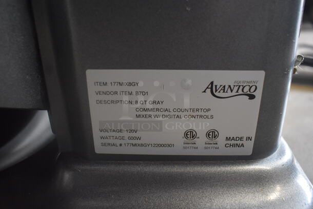 Avantco 177MIX8GY Commercial Stainless Steel Electric 8 Quart Gray Countertop Mixer With Digital Controls And Stainless Steel Bowl, Whisk And Paddle Attachment. 120V. Tested and Working! - Image 8 of 9