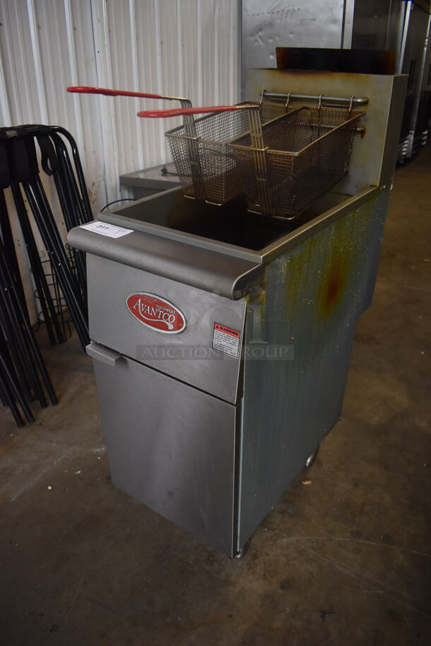 Avantco FF400-N Commercial Stainless Steel Natural Gas Fryer With 2 Fry Baskets On Galvanized Legs. 120,000 BTU - Image 3 of 7