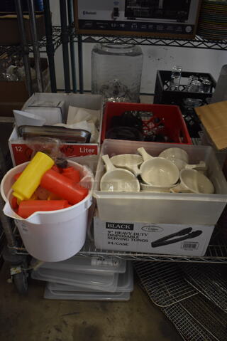 ALL ONE MONEY! Lot of Ketchup and Mustard Squeeze Bottles, Ceramic Serving Skillets, Funnel, AND MORE! 