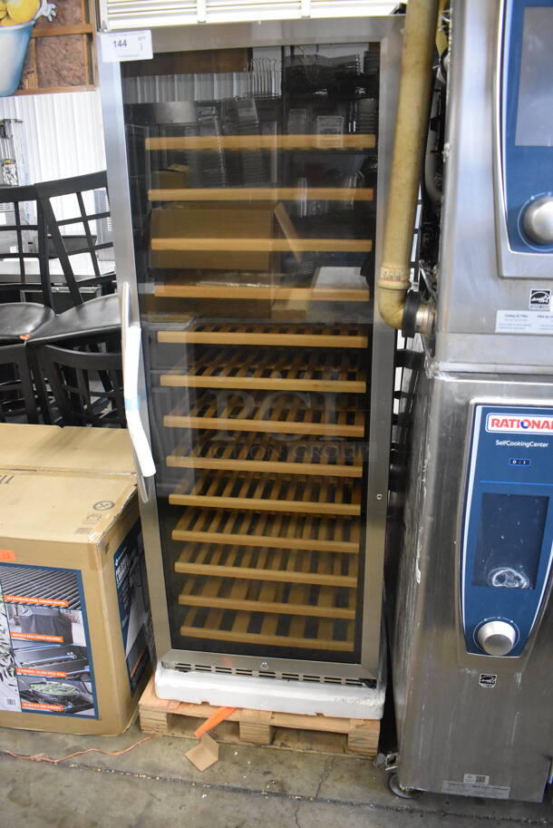 BRAND NEW SCRATCH AND DENT! Eurodib USF-128S Wine Cooler With Glass Front Door Trimmed In Stainless Steel With Beechwood Shelves And Free Standing or Built-In Installation. 110-120V. Tested and Working! 