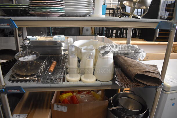 ALL ONE MONEY! Lot of Decorative Tiered Steel Platter, Plastic Dripcup  Servers, Placemats, Liquid Pourer Tops, Disposable Aluminum Foil Pans AND MORE!  