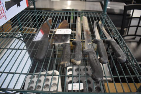 6 Large Stainless Steel Knives With Black Handles, Including Chef Knife And Bread Knife AND MORE. 6 Times Your Bid! 