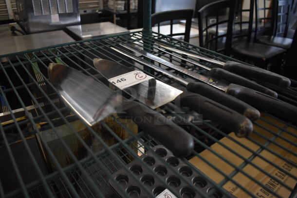 6 Large Stainless Steel Knives With Black Handles, Including Chef Knife And Bread Knife AND MORE. 6 Times Your Bid!  - Image 2 of 3