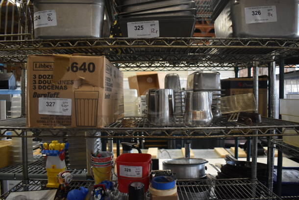 ALL ONE MONEY! Lot of Drinking Glasses, Steel Ladle, Aluminum Skimmer Steel Pitchers AND MORE! 