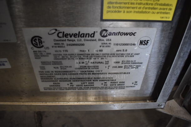 2011 Cleveland 24GMK6200 Commercial Stainless Steel Natural Gas Steam Kettle with Modular Generator Base On Galvanized Legs. 200,000BTU.  - Image 7 of 8