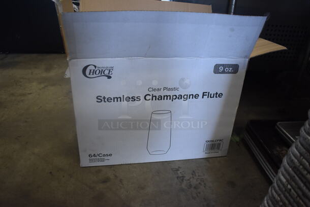 BRAND NEW IN BOX! 64 Stemless Clear Plastic Champagne Flutes. 64 Times Your Bid!  - Image 4 of 5