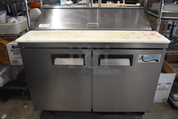 Avantco 178APT48HC Commercial Stainless Steel Mega Top 2 Solid Door Refrigerated Sandwich Prep Table With Polycoated Racks On Commercial Casters. 115V. Tested and Working! - Image 1 of 8