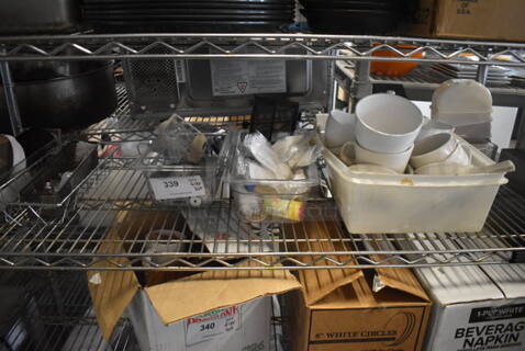 ALL ONE MONEY! Lot of White Coffee Mugs, Damar Fluorescent Light Bulbs, Wrapped Plastic Cutlery With Napkins AND MORE! 