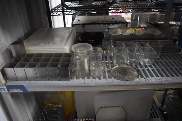 ALL ONE MONEY! Lot of Frying Pans, Square Glass Cups, Collapsible Collinder Insert, Mason Jars, Compartment Condiment Bar, AND MORE!  - Image 1 of 4