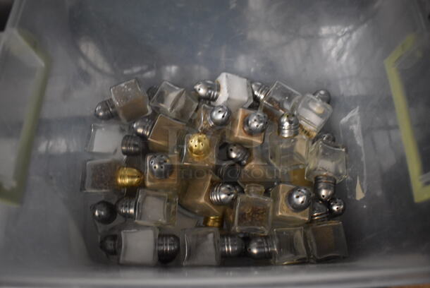 ALL ONE MONEY! Lot of Glass Candlesticks, Small Glass Salt And Pepper Shakers, Brown Salt And Pepper Shakers and Steel Lids For Pots AND MORE!  - Image 3 of 5