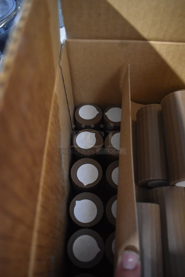 ALL ONE MONEY! Lot of Glass Candlesticks, Small Glass Salt And Pepper Shakers, Brown Salt And Pepper Shakers and Steel Lids For Pots AND MORE!  - Image 5 of 5