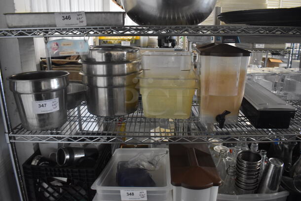 ALL ONE MONEY! Tier Lot of Various Items Including Metal Drop In Bins, Plastic Drop In Bins, Plastic Beverage Dispenser, and Various Cooking Utensils - Image 1 of 4