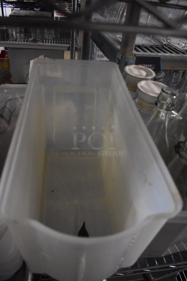 ALL ONE MONEY! Tier Lot of Various Items Including Crate of Mugs, Plastic Bins, Plastic Beverage Dispenser, Cocktail Shakers, and Glass Water Jugs  - Image 3 of 3