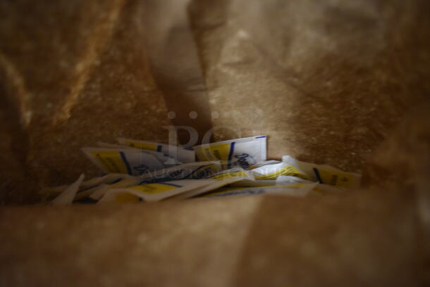 ALL ONE MONEY! Tier Lot of Various Items Including Plastic Drop In Bins, Bus Tub with Plates, and Plastic Bin with Sugar Packets - Image 3 of 3