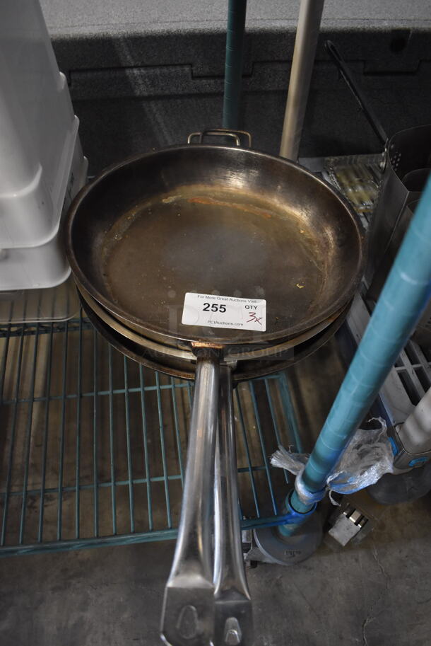 3 Frying Pans With Stainless Steel Handles. 3 Times Your Bid! 