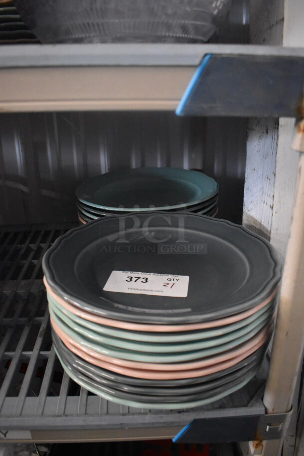 21 Homer Laughlin Pastel Multi Colored Plates. 21 Times Your Bid! - Image 1 of 1