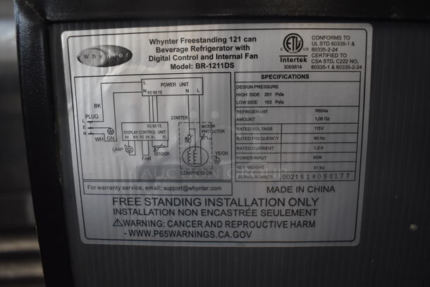BRAND NEW SCRATCH AND DENT! Whynter BR-1211DS Freestanding 121 Can Beverage Refrigerator Stainless Steel Cooler with Metal Racks. 115 Volt 1 Phase. Tested and Working! - Image 6 of 7