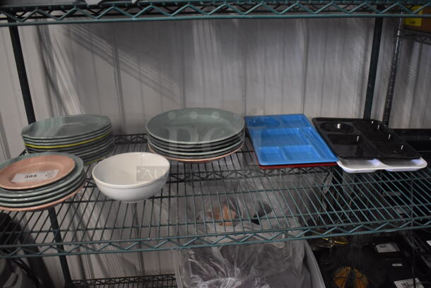 ALL ONE MONEY! Tier Lot of Various Items Including Homer Laughlin Pastel Multi Colored Plates, 6 Compartment Serving Trays - Image 1 of 2