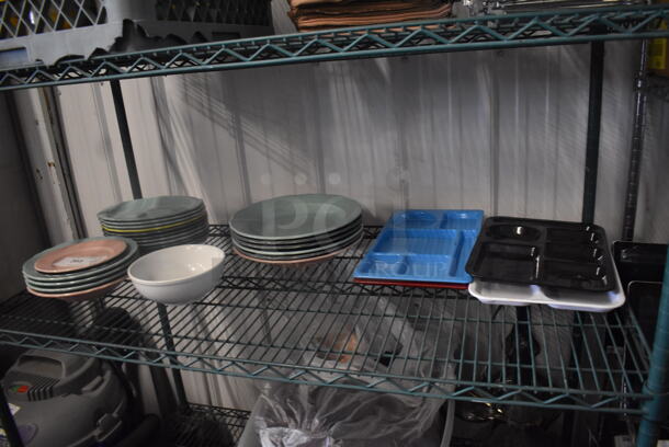 ALL ONE MONEY! Tier Lot of Various Items Including Homer Laughlin Pastel Multi Colored Plates, 6 Compartment Serving Trays - Image 2 of 2