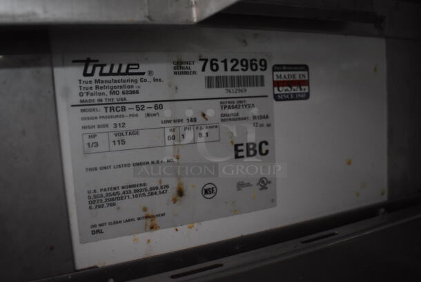 2013 True TRCB-52-60 2 Door Commercial Stainless Steel Refrigerated Chef Base on Casters. 115 Volts Tested and Powers On But Does Not Get Cold - Image 6 of 8
