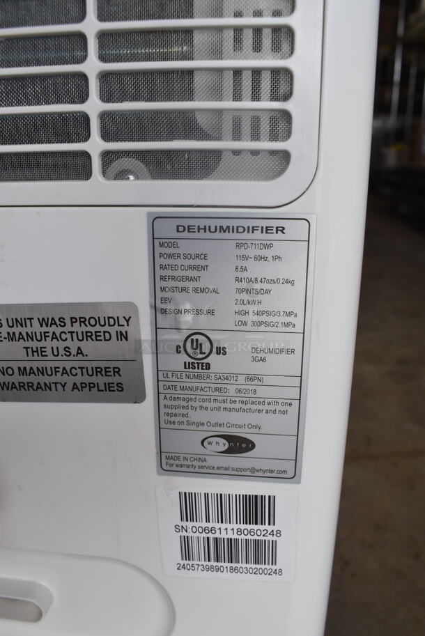 BRAND NEW SCRATCH AND DENT! Whynter Elite Energy Star 70 Pint Dehumidifier with Pump RPD-711DWP. 115 Volts, 1 Phase. Tested and Working! - Image 5 of 6