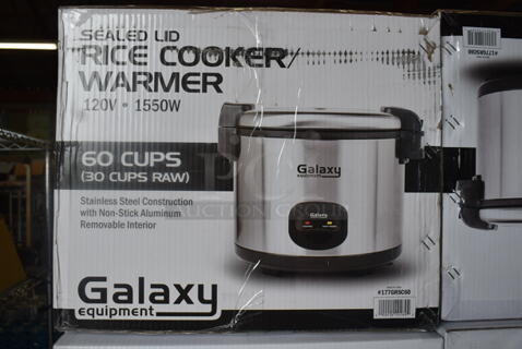 BRAND NEW IN BOX! Galaxy GRSC60 Stainless Steel Commercial Countertop 60 Cup (30 Cup Raw) Sealed Electric Rice Cooker / Warmer. 120 Volts, 1 Phase.