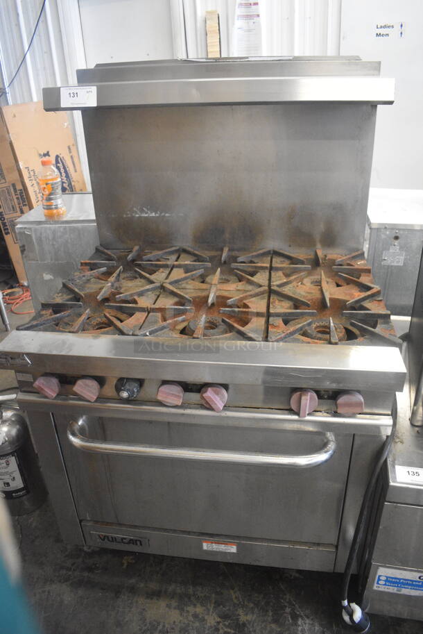 Vulcan 6 Burner Natural Gas Range on Commercial Casters w/ Salamander Shelf - Image 1 of 6