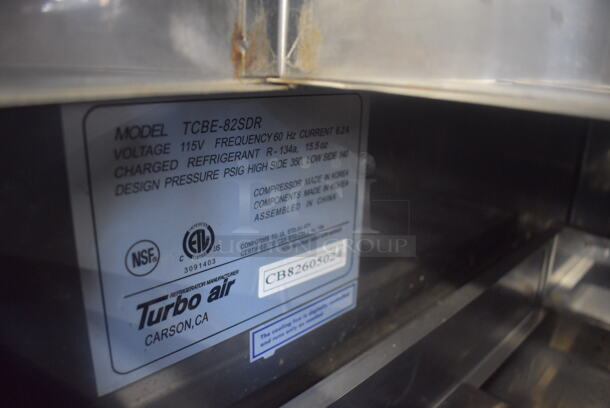 Turbo Air TCBE-82SDR Refrigerated Chef Base Cooler w/ 4 Drawers 115 Volt. Tested and Working! - Image 8 of 8