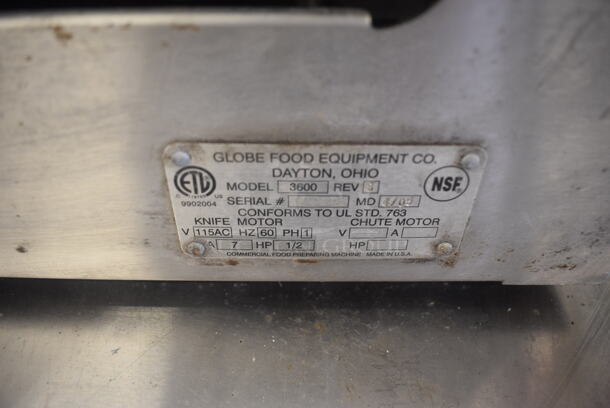Globe 3600 Countertop Stainless Steel Meat Slicer. 115 Volt. Tested and Does Not Power On - Image 4 of 5