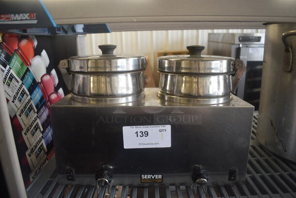 Server Dual Twin FS-4 Topping Warmer with Drop Ins and Lids. 120 Volt. Tested and Working!
