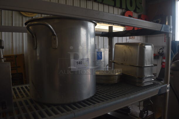 ALL ONE MONEY! Stock Pot, Stainless Drop In Bins and Stack of Stainless Plates - Image 2 of 3