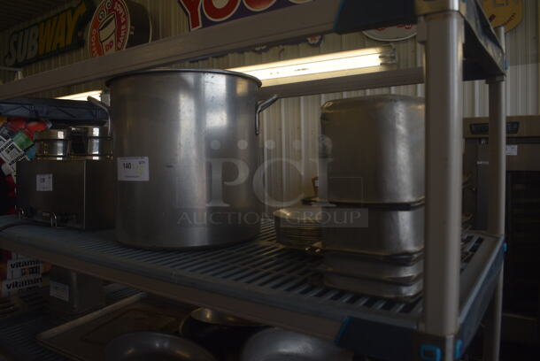 ALL ONE MONEY! Stock Pot, Stainless Drop In Bins and Stack of Stainless Plates - Image 3 of 3